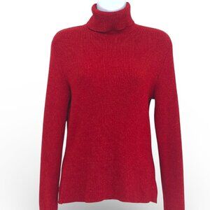 Worthington Women Turtleneck Sweater Red Sparkle Metallic Ribbed New NWOT Medium